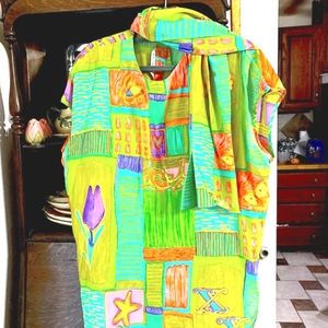 St John Knit Silk slvls blouse w/ matching scarf
